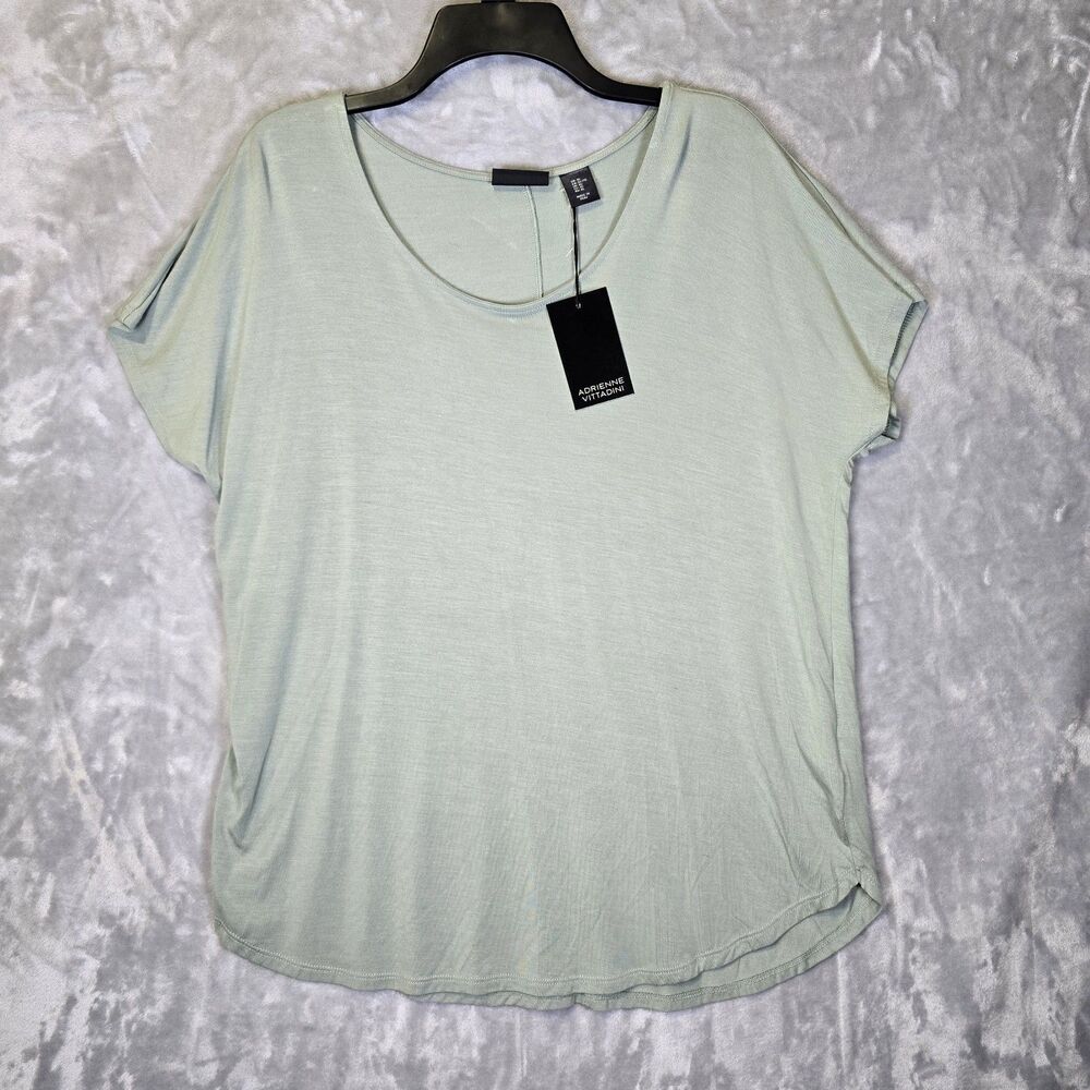 NWT Adrienne Vittadini Top Shirt XL Sage Green Short Sleeves Lightweight Stretch